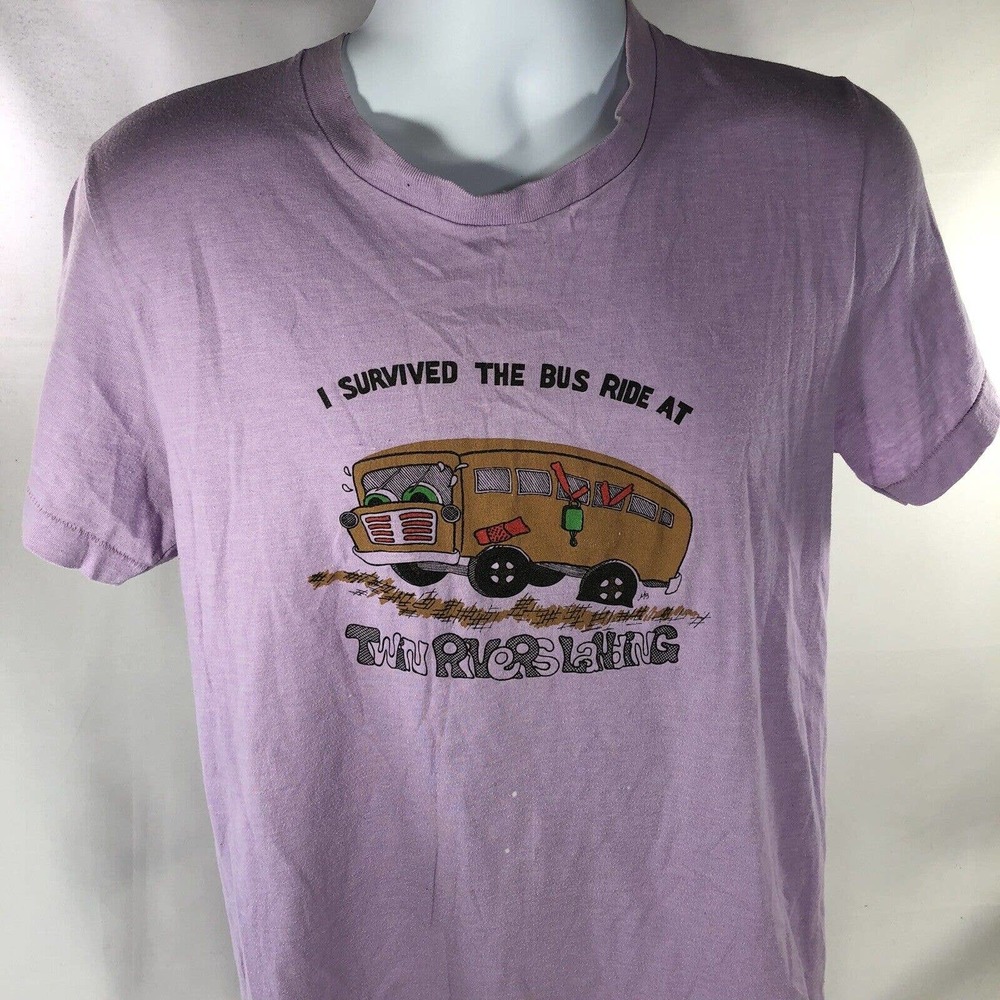 VTG I SURVIVED THE BUS RIDE TWIN RIVERS LANDING SHIRT LARGE FITS SMALLER USA